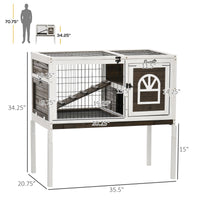 HKM-1134269 Elevated Coffee Wood Rabbit Hutch with Metal Run for Small Animals