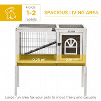HKM-1134269 Elevated Coffee Wood Rabbit Hutch with Metal Run for Small Animals
