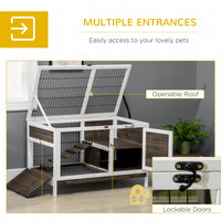 HKM-1134269 Elevated Coffee Wood Rabbit Hutch with Metal Run for Small Animals