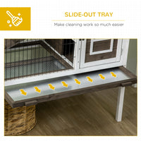 HKM-1134269 Elevated Coffee Wood Rabbit Hutch with Metal Run for Small Animals