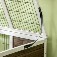 HKM-1134269 Elevated Coffee Wood Rabbit Hutch with Metal Run for Small Animals