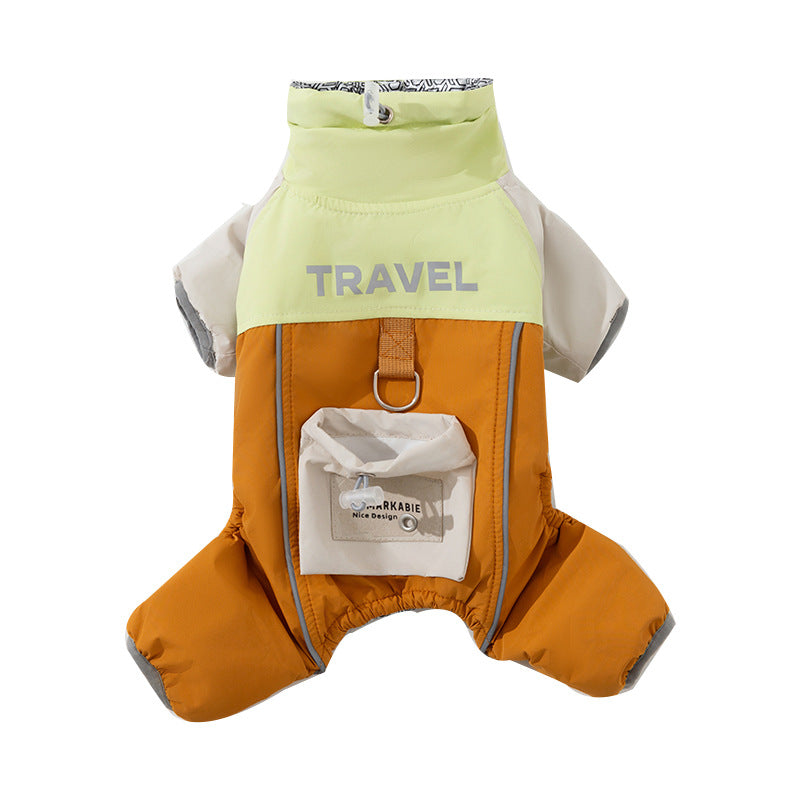 HKM-1135165 Travel-Ready Cotton Jumpsuit with Mini Backpack for Dogs and Cats - Windproof and Warm for Outdoor Adventures