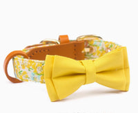 HKM-1136189 Floral Cotton and Cowhide Pet Dog Collar with Hand Holding Rope
