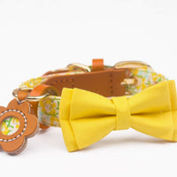 HKM-1136189 Floral Cotton and Cowhide Pet Dog Collar with Hand Holding Rope