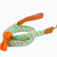 HKM-1136189 Floral Cotton and Cowhide Pet Dog Collar with Hand Holding Rope