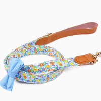 HKM-1136189 Floral Cotton and Cowhide Pet Dog Collar with Hand Holding Rope