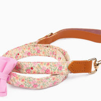HKM-1136189 Floral Cotton and Cowhide Pet Dog Collar with Hand Holding Rope