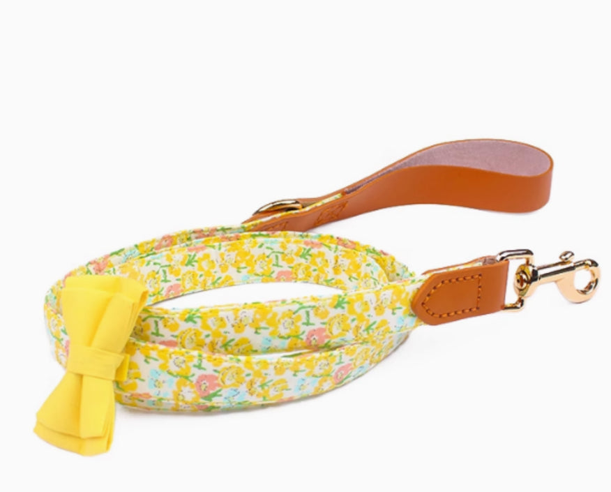 HKM-1136189 Floral Cotton and Cowhide Pet Dog Collar with Hand Holding Rope