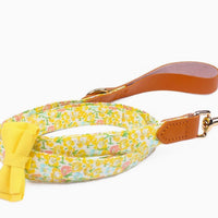 HKM-1136189 Floral Cotton and Cowhide Pet Dog Collar with Hand Holding Rope