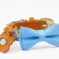 HKM-1136189 Floral Cotton and Cowhide Pet Dog Collar with Hand Holding Rope