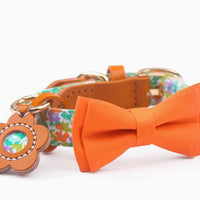HKM-1136189 Floral Cotton and Cowhide Pet Dog Collar with Hand Holding Rope