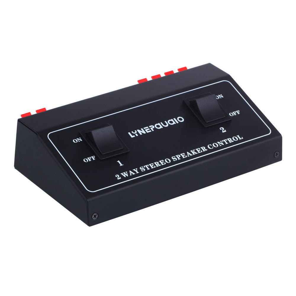 HKM-113619 One In Two Out Audio Signal Switcher with Heavy Rocker Arm and Color-Coded Push Terminals