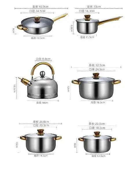 HKM-113619 Stainless Steel Nonstick Cookware Set with Casseroles - 12-Piece Kitchen Pot and Pan Set