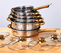 HKM-113619 Stainless Steel Nonstick Cookware Set with Casseroles - 12-Piece Kitchen Pot and Pan Set