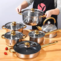 HKM-113619 Stainless Steel Nonstick Cookware Set with Casseroles - 12-Piece Kitchen Pot and Pan Set