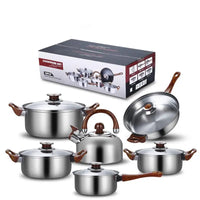 HKM-113619 Stainless Steel Nonstick Cookware Set with Casseroles - 12-Piece Kitchen Pot and Pan Set
