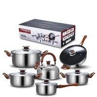 HKM-113619 Stainless Steel Nonstick Cookware Set with Casseroles - 12-Piece Kitchen Pot and Pan Set
