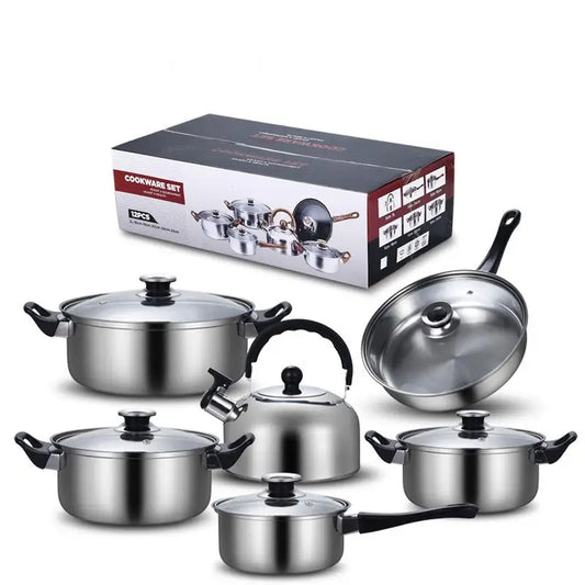 HKM-113619 Stainless Steel Nonstick Cookware Set with Casseroles - 12-Piece Kitchen Pot and Pan Set