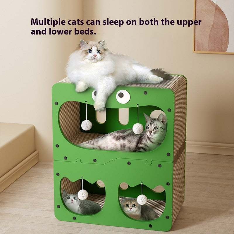 HKM-1136445 Double Layer Cat Scratching Board with Owl and Cat Head Design