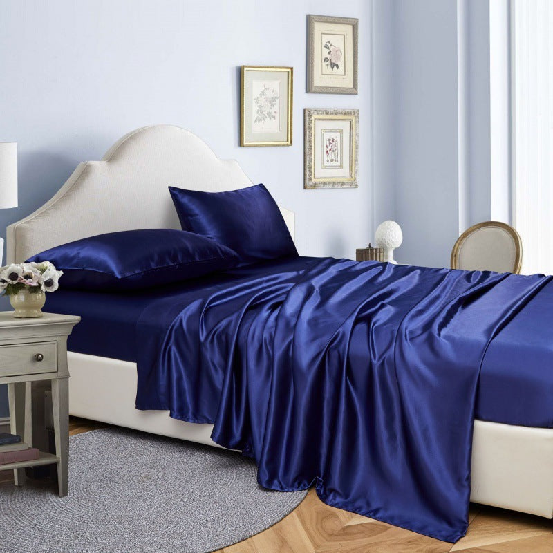 HKM-113683 Solid Color Fitted Bed Sheet Set - Four-Piece Bedding Collection in Queen, King, and Twin Sizes