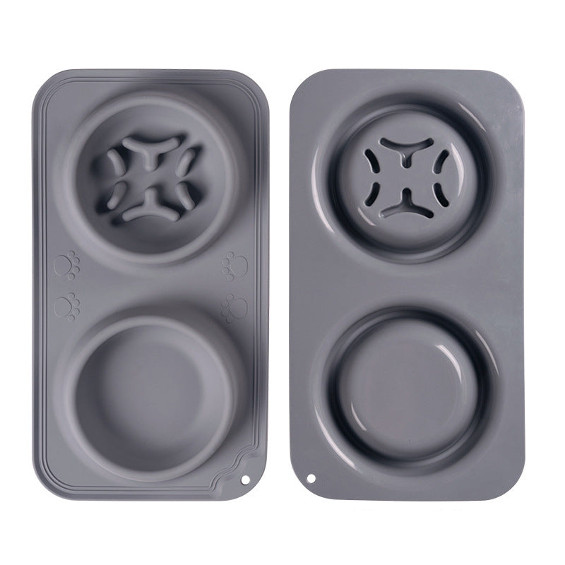 HKM-1137853 Foldable Silicone Pet Bowl - Double Feeding and Drinking Bowl with Non-Slip Design