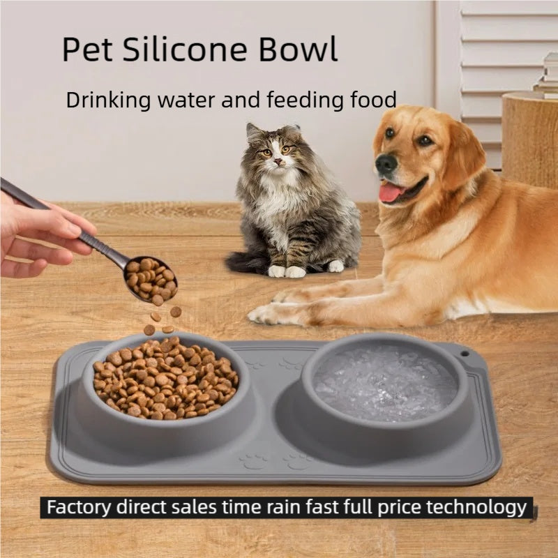 HKM-1137853 Foldable Silicone Pet Bowl - Double Feeding and Drinking Bowl with Non-Slip Design