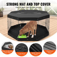 HKM-1137981 Foldable 8-Panel Metal Dog Exercise Playpen with Waterproof Cover, 30" Height, Perfect for Medium Pets