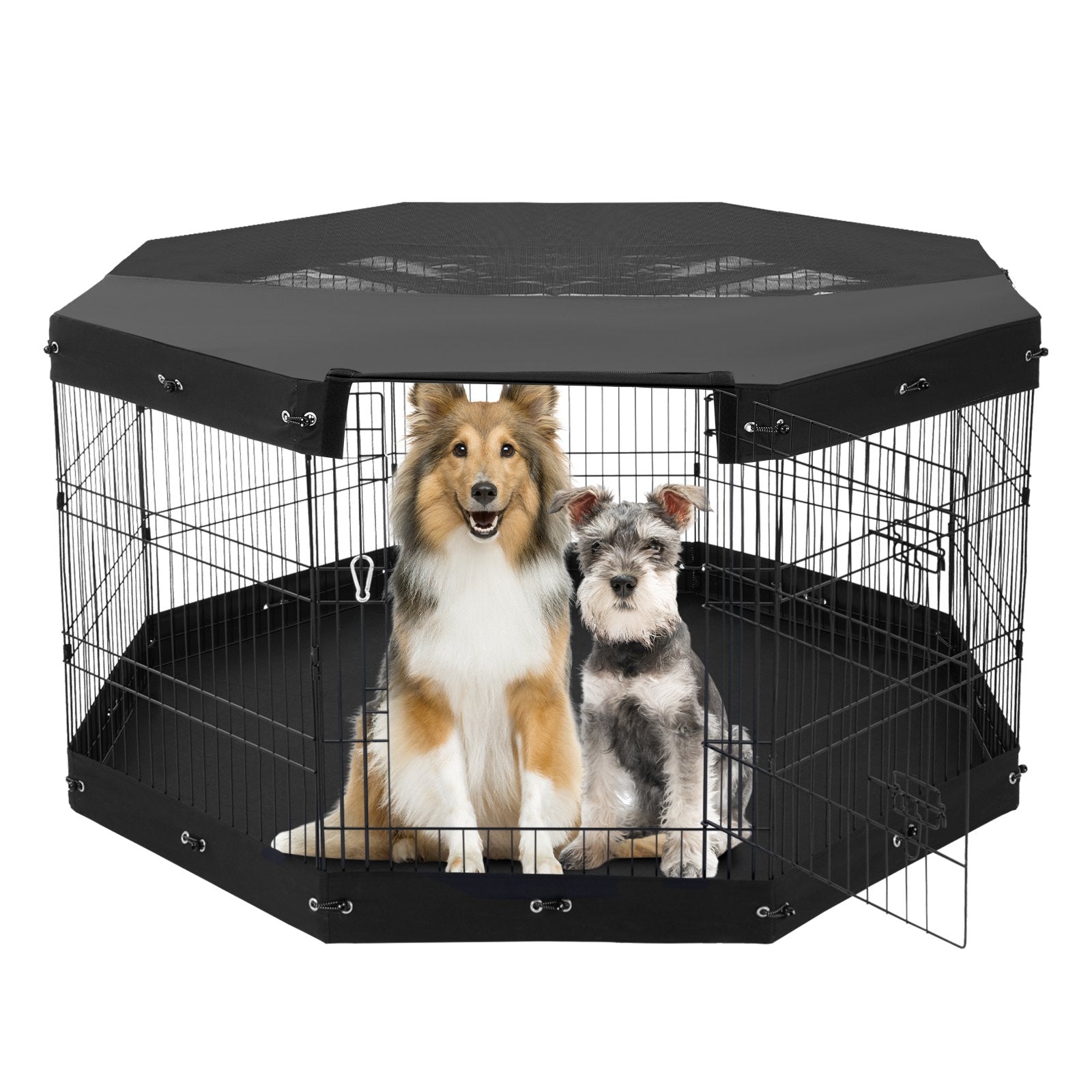 HKM-1137981 Foldable 8-Panel Metal Dog Exercise Playpen with Waterproof Cover, 30" Height, Perfect for Medium Pets