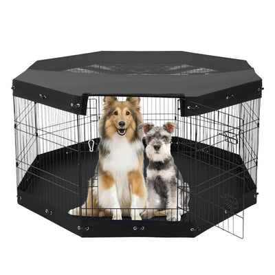 HKM-1137981 Foldable 8-Panel Metal Dog Exercise Playpen with Waterproof Cover, 30" Height, Perfect for Medium Pets