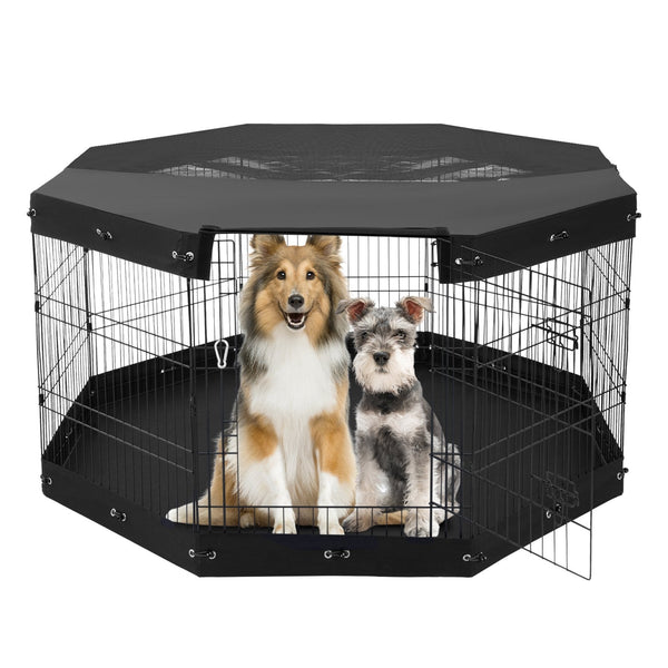 HKM-1137981 Foldable 8-Panel Metal Dog Exercise Playpen with Waterproof Cover, 30" Height, Perfect for Medium Pets