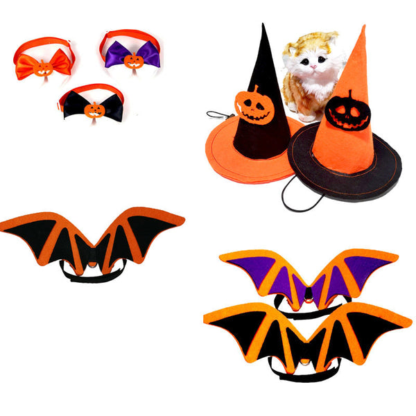 HKM-1138621 Halloween Pet Costume Set with Bat Wings, Bow Tie, and Hat Accessories