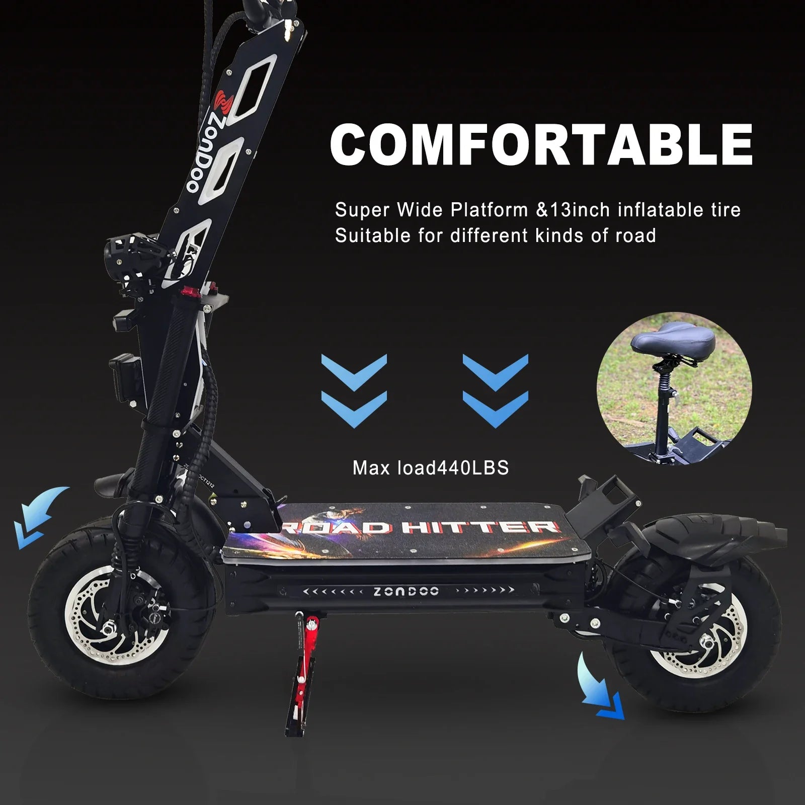 HKM-113939 72V Dual Motor Folding Electric Scooter, 4000W Power, Max Speed 68MPH, 13-Inch Tires