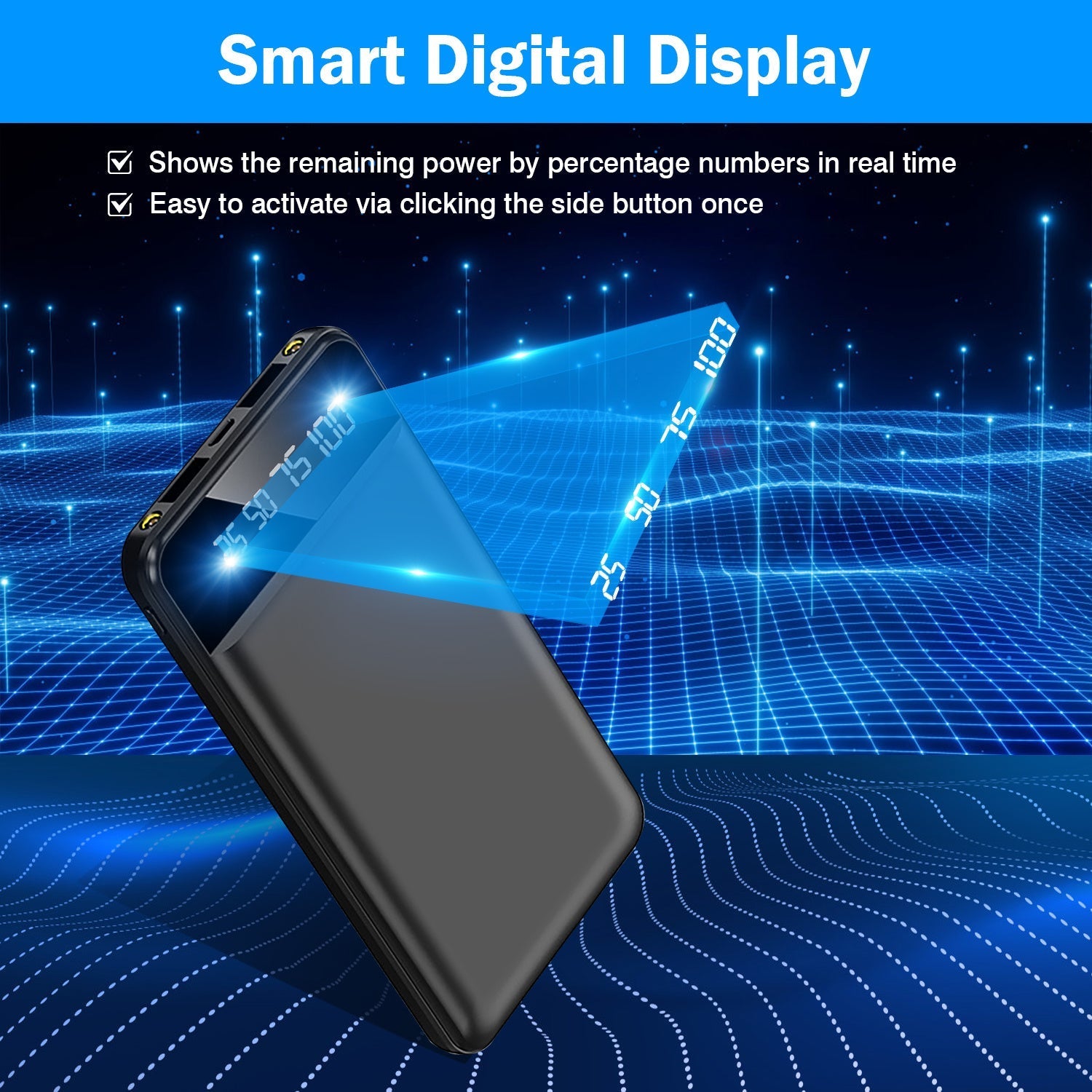 HKM-114131 10000mAh Portable Power Bank Ultra Slim External Battery Pack with Dual USB Outputs and LED Flashlight