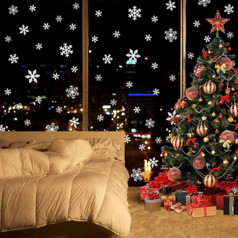 HKM-114195 135 Pcs Christmas Snowflakes Window Clings - Static Decals for Holiday Decorations and Party Supplies