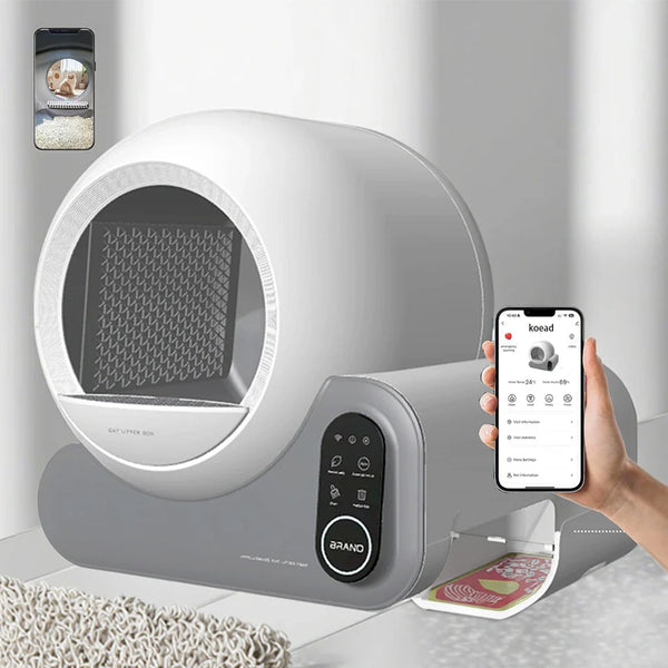 HKM-114195 Automatic Self-Cleaning Cat Litter Box with App Control and Odor Control, 65L Capacity