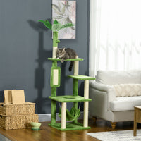 HKM-1145405 Indoor Cat Tree with Hammock, Multi-Level Climbing Tower & Scratching Posts, Green
