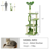 HKM-1145405 Indoor Cat Tree with Hammock, Multi-Level Climbing Tower & Scratching Posts, Green