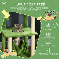 HKM-1145405 Indoor Cat Tree with Hammock, Multi-Level Climbing Tower & Scratching Posts, Green