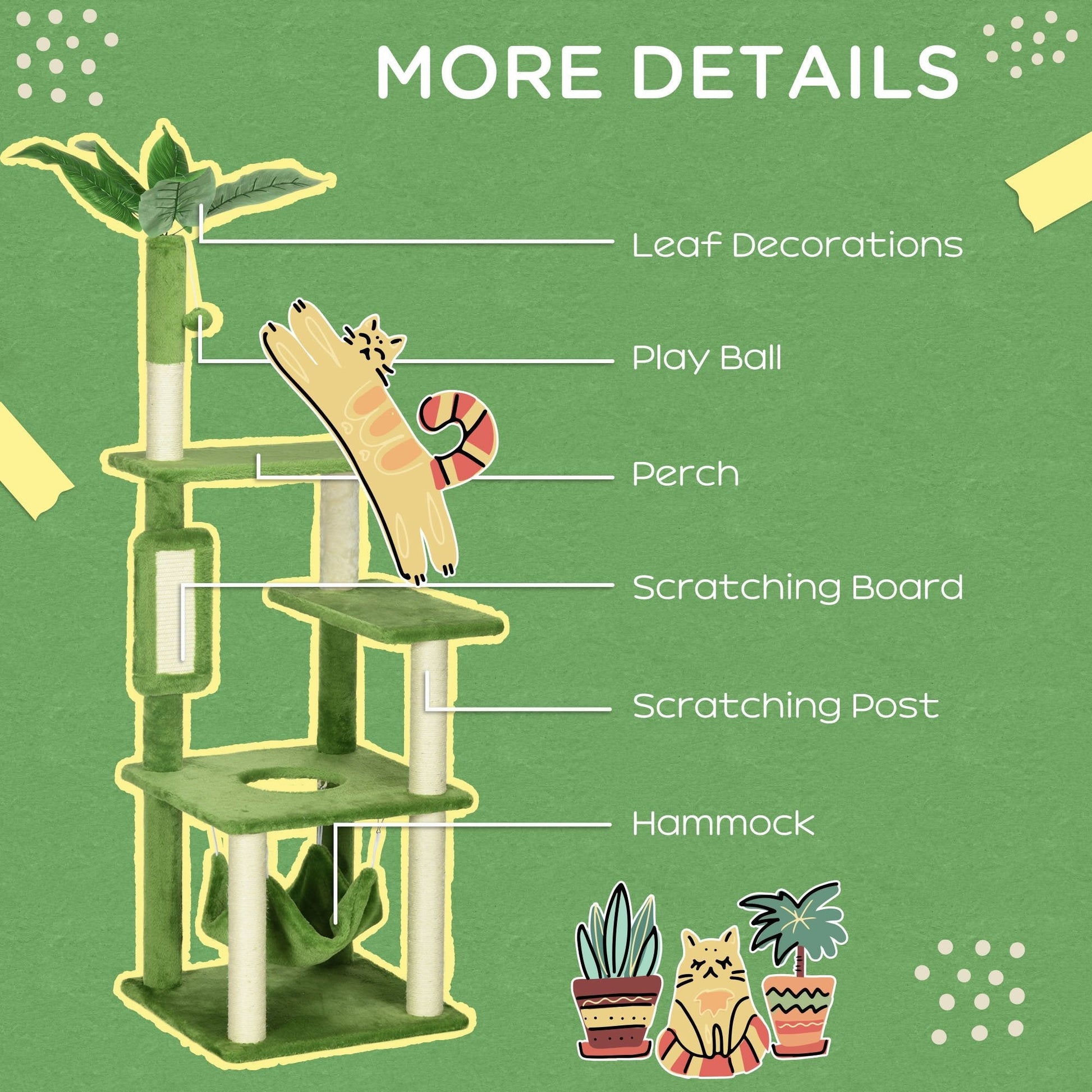 HKM-1145405 Indoor Cat Tree with Hammock, Multi-Level Climbing Tower & Scratching Posts, Green