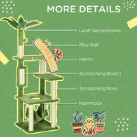 HKM-1145405 Indoor Cat Tree with Hammock, Multi-Level Climbing Tower & Scratching Posts, Green