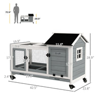 HKM-1145789 Spacious Wooden Rabbit Hutch with Wheels and Removable Tray for Small Animals