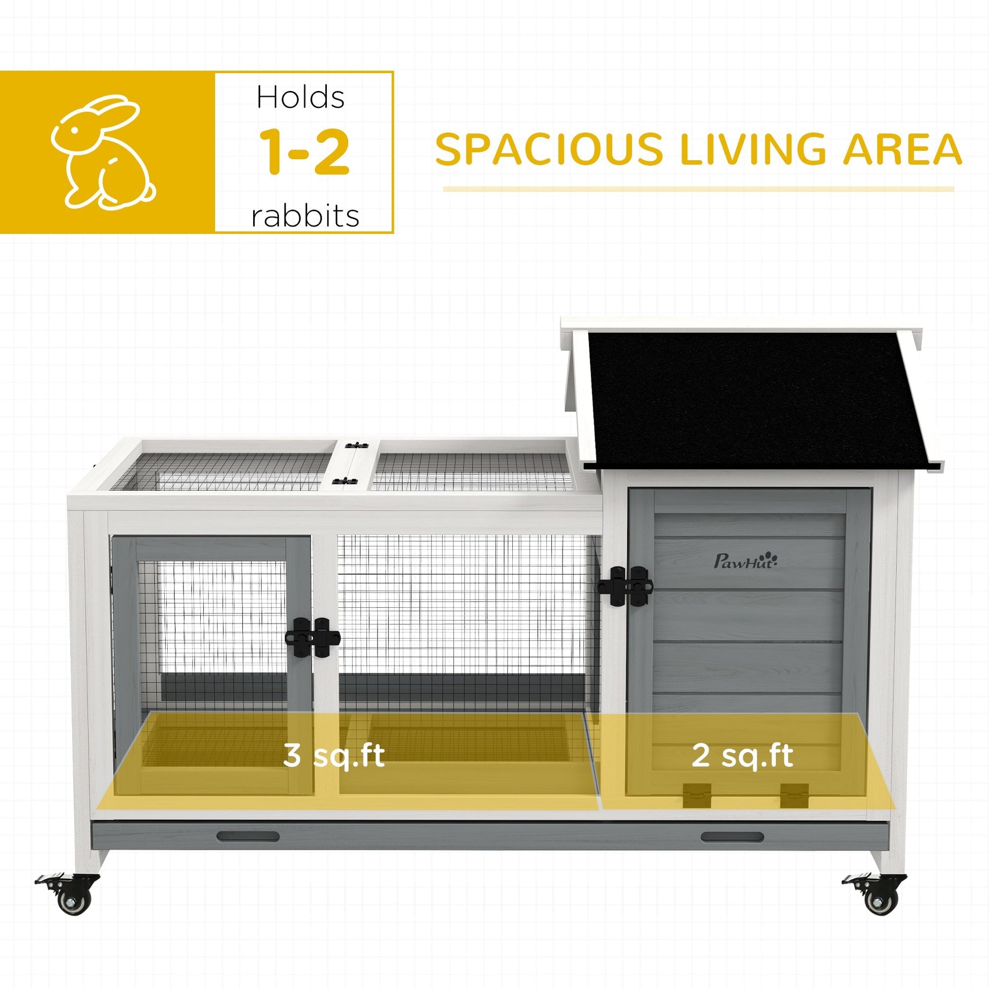 HKM-1145789 Spacious Wooden Rabbit Hutch with Wheels and Removable Tray for Small Animals
