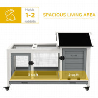 HKM-1145789 Spacious Wooden Rabbit Hutch with Wheels and Removable Tray for Small Animals