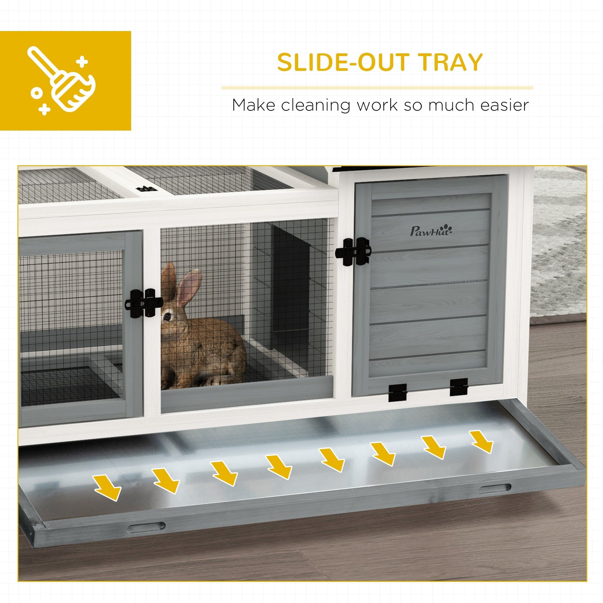 HKM-1145789 Spacious Wooden Rabbit Hutch with Wheels and Removable Tray for Small Animals