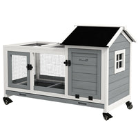 HKM-1145789 Spacious Wooden Rabbit Hutch with Wheels and Removable Tray for Small Animals