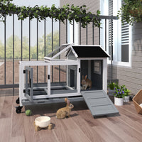 HKM-1145789 Spacious Wooden Rabbit Hutch with Wheels and Removable Tray for Small Animals