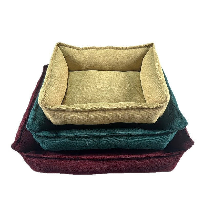 HKM-1146173 Solid Color Casual Non-Slip Dog Mat for All Seasons in Turmeric, Dark Green, and Wine Red