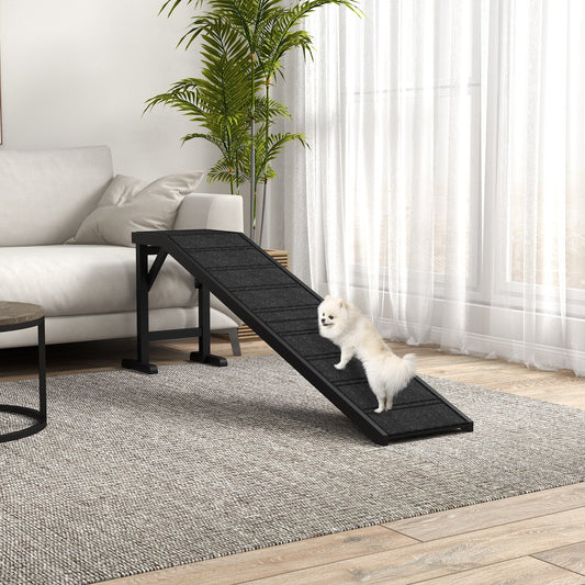 HKM-1147581 Non-Slip Carpet Pet Ramp with Platform for Dogs and Cats, Black 74" x 16" x 25"