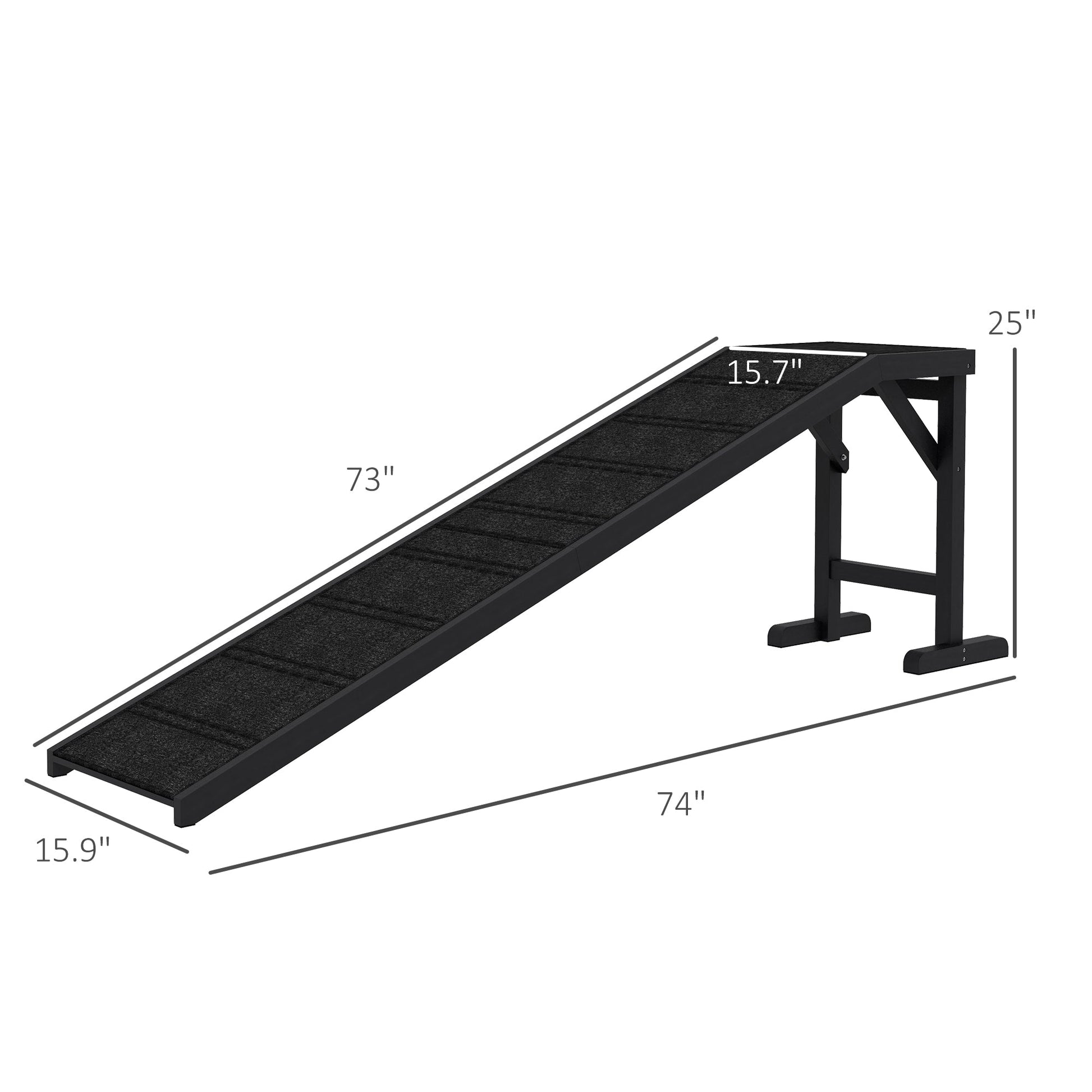 HKM-1147581 Non-Slip Carpet Pet Ramp with Platform for Dogs and Cats, Black 74" x 16" x 25"
