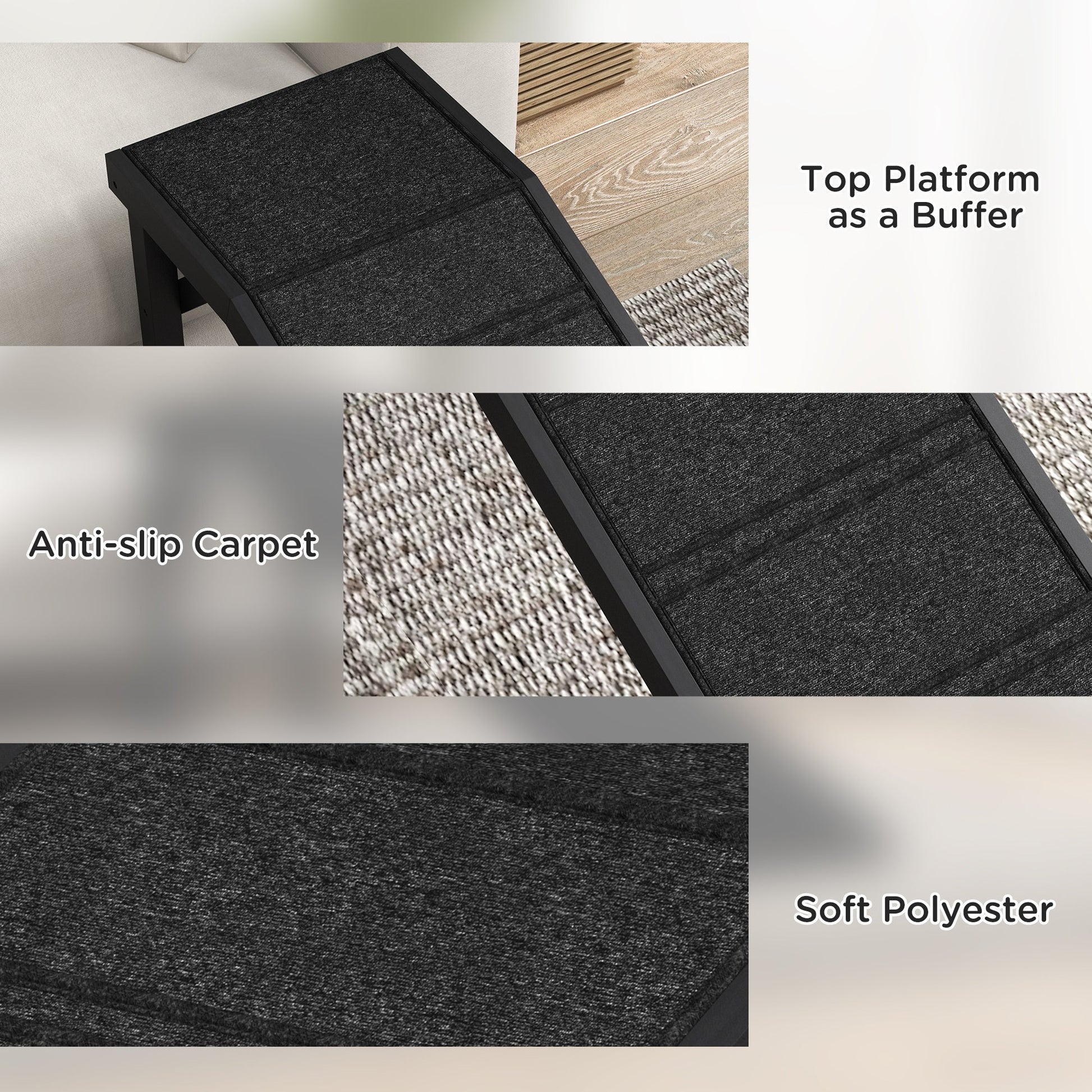 HKM-1147581 Non-Slip Carpet Pet Ramp with Platform for Dogs and Cats, Black 74" x 16" x 25"